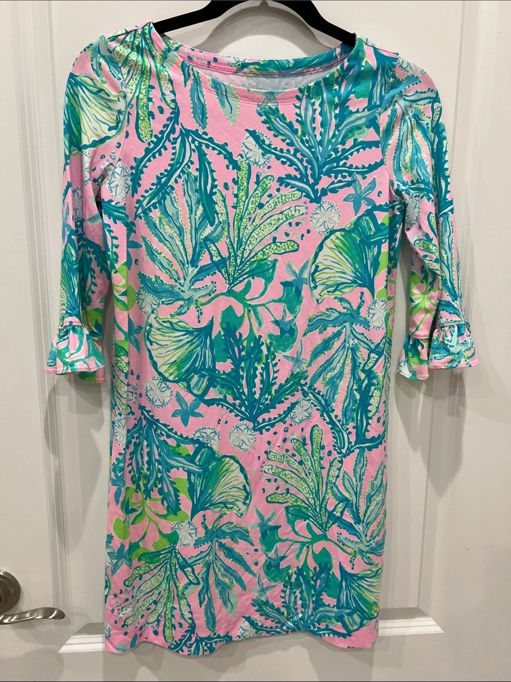 Lilly Pulitzer Pink & Teal Tropical Print Girls' Casual Dress